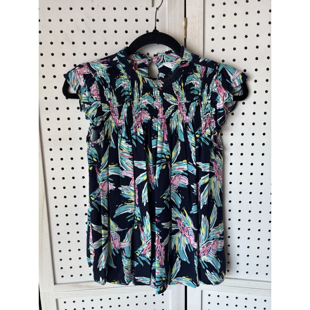 Crown & Ivy Women's PS Cap Sleeve Tank Bird Tropical Colorful Blouse Beach Vaca